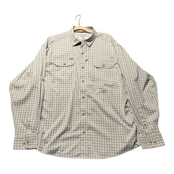 PONCHO MENS XL Checkered Casual Button-Down Shirt MAGNETIC POCKETS UTILITY SPORT - Picture 8 of 12